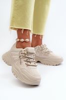 Boto Sneakersy Damskie Na Masywnej Podeszwie Z Ozdobnym Sznurowaniem Beżowe Relissa
