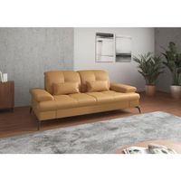 Sit & More TROJMIESTNA POHOVKA, kari žltá, kombinácia pravá koža/látka