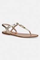 Tommy Hilfiger sandale cu toc plat pentru femei, din piele LEATHER THONG SANDAL GOLD