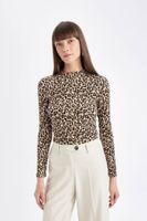 DEFACTO Slim Fit Slim Fit Half Turtleneck Leopard Print Long Sleeve T-Shirt