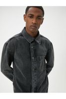 Koton Washed Denim Shirt Jacket Long Sleeve Single Pocket Detailed Classic Collar Cotton