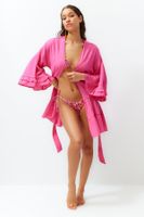 Trendyol Fuchsia Belted Mini Woven Ruffle Kimono&Kaftan