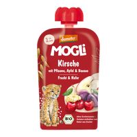 MOGLi bio višňová kapsička so slivkami, jablkom, banánom a ovsenými vločkami s certifikáciou Demeter