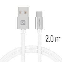 Datový kabel Swissten Textile USB / USB-C 2 M, silver