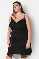 Trendyol Curve Black Weave Satin-Look Dress with Thin Straps