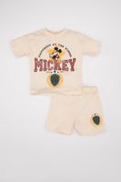 DEFACTO Baby Boy Disney Mickey & Minnie Short Sleeve T-Shirt Shorts Combed Cotton 2-Piece Set