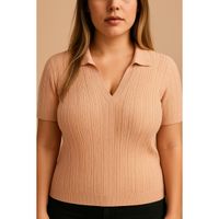 Plus Size Stricktop Mit Kragen, Hellrosa