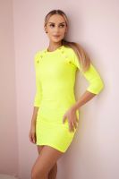 Dress with decorative buttons in yellow neon color