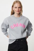 Trendyol Gray Melange Thick Inside Fleece Oversize/Relaxed Cut Slogan Embroidered Knitted Sweatshirt