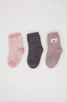 DEFACTO Baby Girl Non-Slip Sole 3-Pack Cotton Long Socks