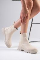 Mio Gusto Debora Beige Color Thin Fur Lined Elastic Thick Soled Women's Boots