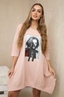 Dress with print and flared bottom in dark powder pink