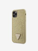 Guess Rhinestones Triangle Metal Logo Kryt pro iPhone 11 Pro Gold Etui za telefon ljubičasta