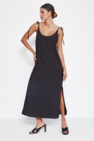 Trendyol Black Straight Cut Slit Strappy Maxi Woven Dress