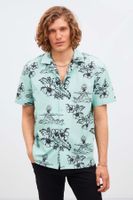 GRIMELANGE Almeira Men's 100% Cotton Poplin Fabric Patterned Summer Mint Green Shirt