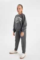 DEFACTO Girl 2-Piece Set Printed Crew Neck Sweatshirt Top Elastic Waist Jogger Tracksuit Bottoms