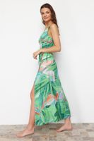 Trendyol Green Tropical Print Maxi Woven Beach Dress