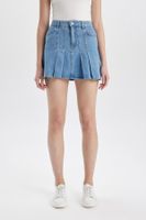 DEFACTO Fashion Fit Pleated Jean Mini Skirt