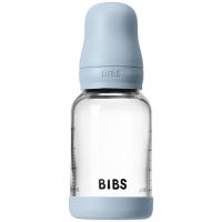 BIBS Baby Glass Bottle Silicone antikolična steklenička s silikonskim ustnikom Baby Blue 120 ml