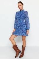 Trendyol kék szoknya flounce bélelt sifon szövött ruha
