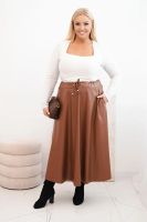 Kesi Włoski Women's Plus Size faux leather skirt with elastic and drawstring at the waist camel