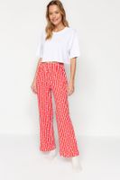 Trendyol Red Cotton Striped and Heart Knitted Pajama Bottoms