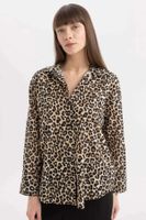 DEFACTO Oversize Wide Pattern Long Sleeve Leopard Patterned Voile Shirt