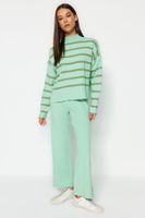 Trendyol Striped Knitwear Two Piece Set With Green Trousers