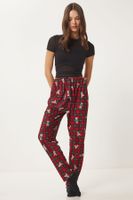 Happiness İstanbul Women's Red Black Patterned Soft Texture Knitted Pajama Bottoms