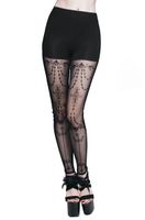 DEVIL FASHION - Damen Spitzenleggings - Witchy Lich Gothic Stretchy Mesh Panel S