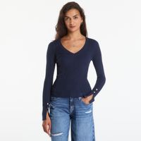 Sweter GUESS Ls Vn Ellie Sweater Blackened Blue XS
