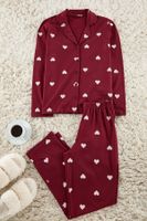 Trendyol Claret Red 100% Cotton Heart Patterned Knitted Pajama Set