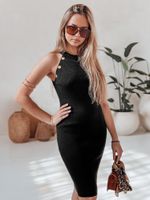 GLAMMID bordázott midi ruha fekete Dstreet