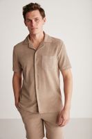 GRIMELANGE Tomas Men's Towel Fabric Collar Light Brown Caramel Shirt