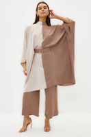 Trendyol Mink Color Block Waist Belted Tunic-Pants Woven Suit