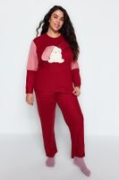 Trendyol Curve Burgundy Plush Detailed Knitted Pajamas Set