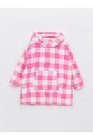 LC Waikiki Girls' Hooded Plaid Long Sleeve Plush Pajamas Top