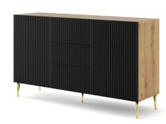 ArtBm Komoda RAVENNA B 2D3S 150 | dub artisan / čierna matná PREVEDENIE: Dub artisan / čierny mat  / zlaté nohy