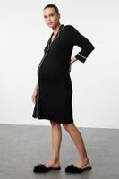 Trendyol Curve Black Shirt Collar Piping Knitted Maternity & Postpartum Nightgown