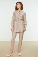 Trendyol Beige Tie Waist Shirt-Pants Weave Suit