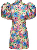 Dusk Satin Printed Puff-sleeve Dress