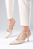 Mio Gusto Women's Beige Color Open Back Strap Heeled Shoes