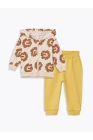 LC Waikiki Baby Boy with a Hooded Long Sleeve Printed Cardigan and Pants 2-Pair Set