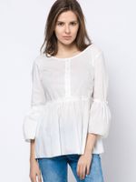 Blouse with frill and lace-up neckline white