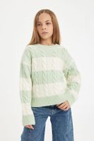 DEFACTO Girl Striped Crew Neck Hair Knitted Sweater