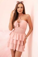 Kesi Włoski Women's off-the-shoulder dress with frills and ruffles dark powder pink