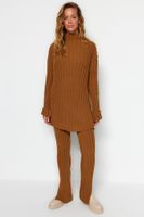 Trendyol Brown Corduroy Trousers Slit Detailed Knitwear Bottom-Top Set