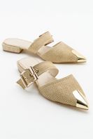 LuviShoes Jenni Beige Women's Straw Buckle Slippers