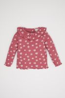 DEFACTO Baby Girl Regular Fit Ruffle Crew Neck Floral Patterned Waffle Long Sleeve Pink T-Shirt