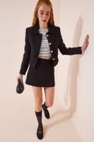 Happiness İstanbul Women's Black Crop Blazer Jacket